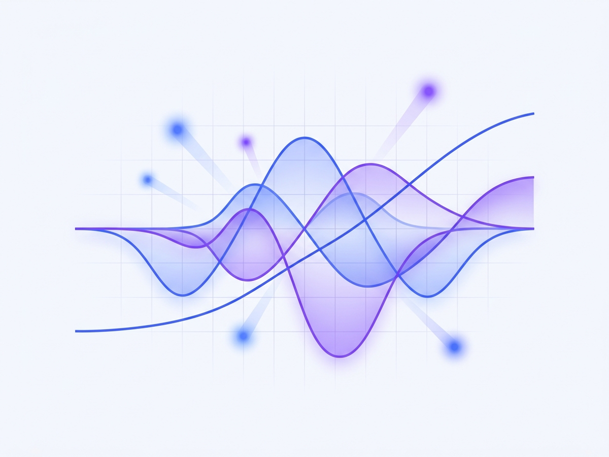 Visualização abstrata de dados financeiros e curvas de risco de derivativos, na paleta azul da Deriva Tecnologia.